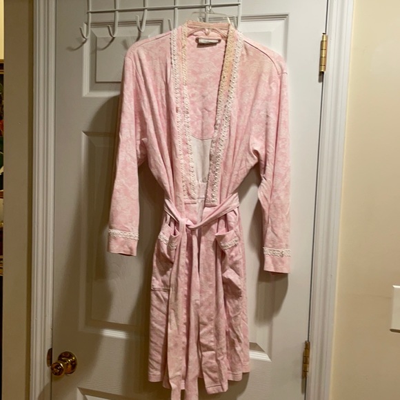 Charter Club Pink Cotton  Lace Trim Robe Large - Picture 1 of 4